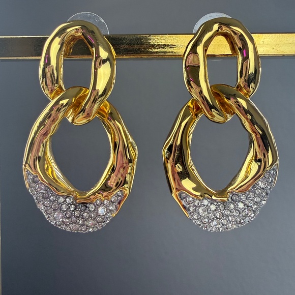 Alexis Bittar Womens Solanales Large 14K Gold Plated Crystal Link Drop Earrings - Picture 4 of 10